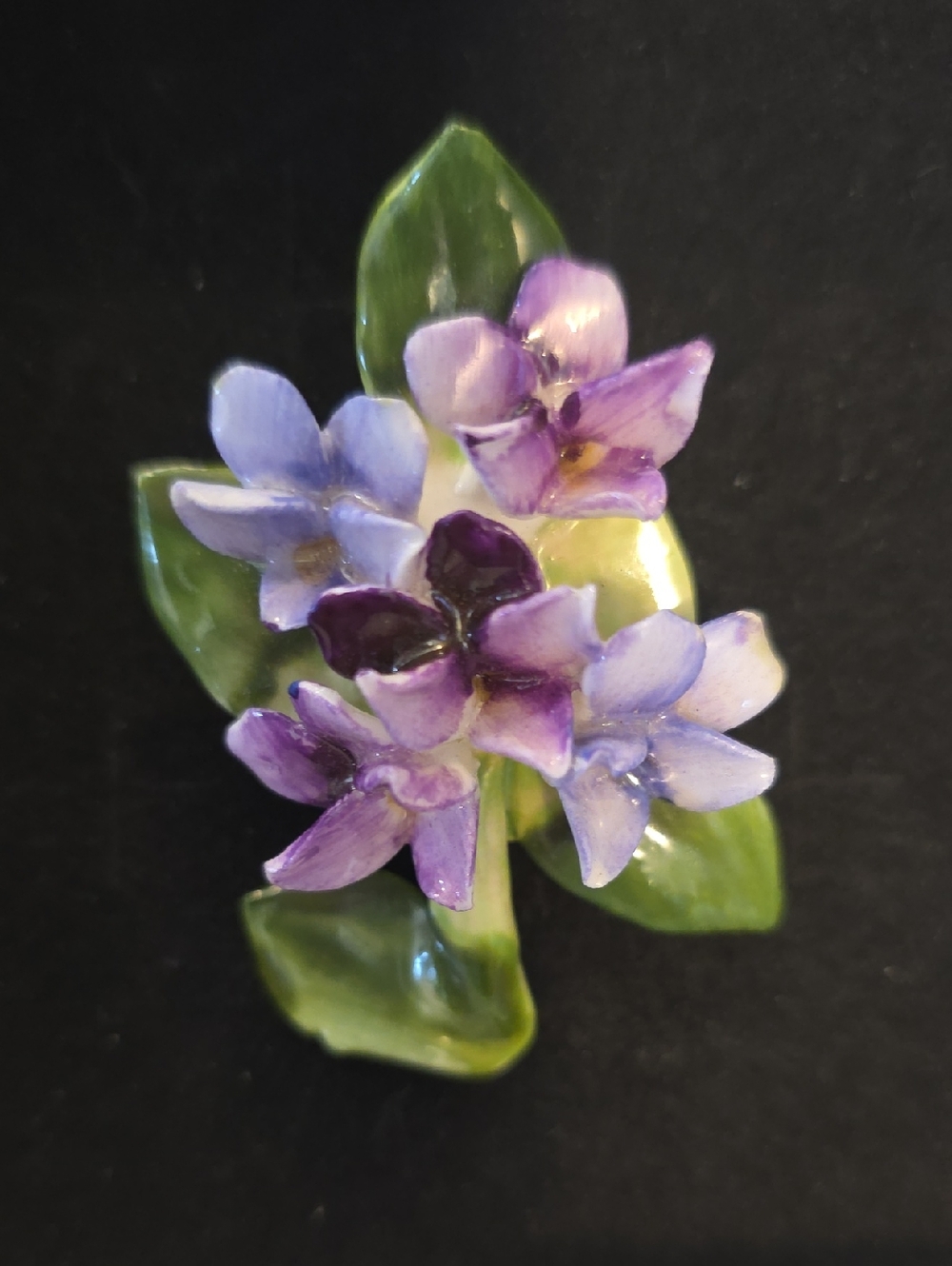 Vintage Adderley Floral Handmade Ceramic Purple Flower Brooch Made in England
